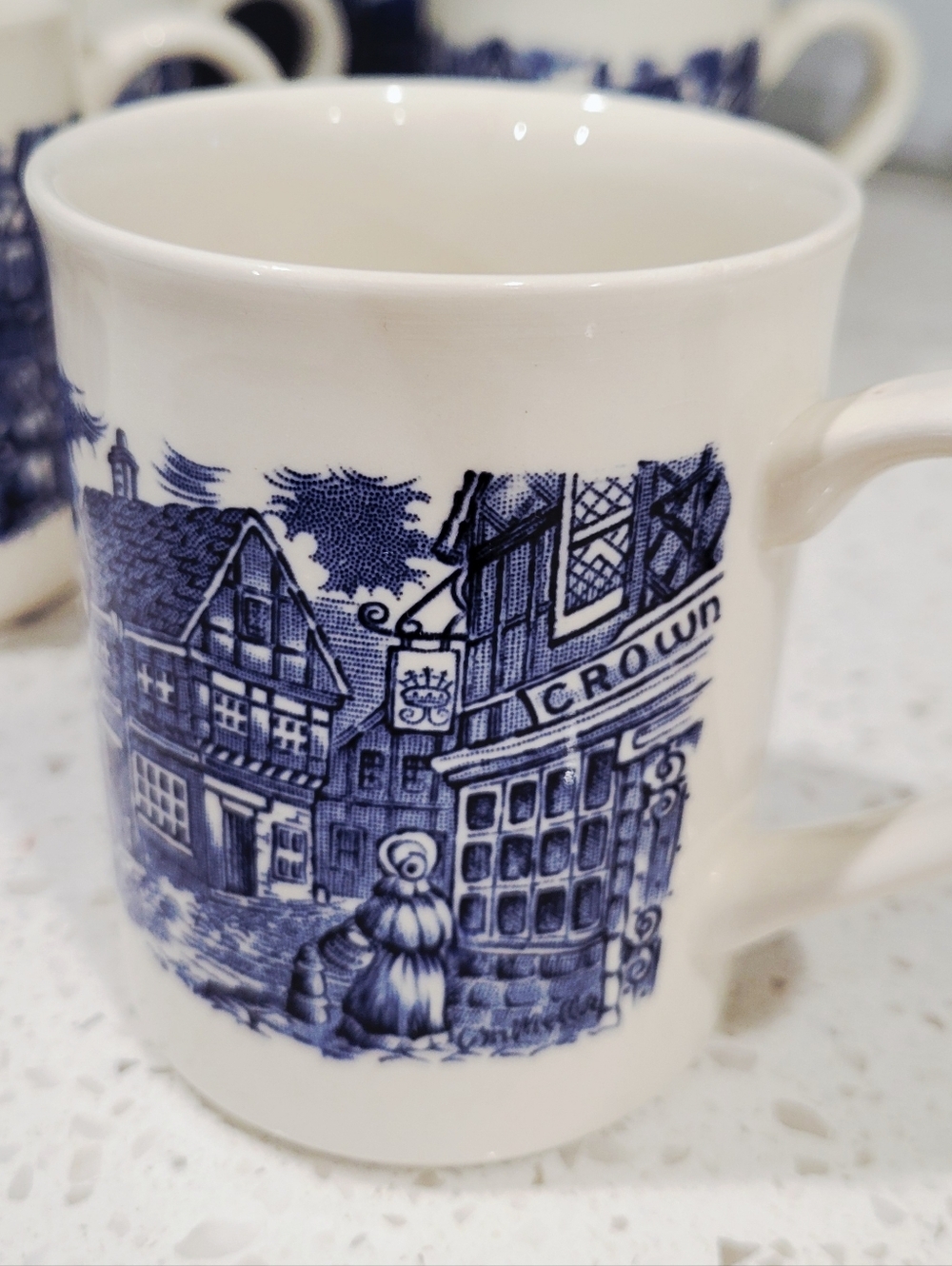 VTG EIT England Blue & White Transferware Dickens Mugs | Ironstone $19 Each - Picture 2 of 7